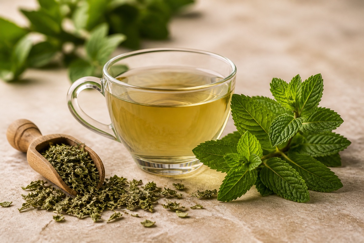 Mint tea with fresh mint leaves