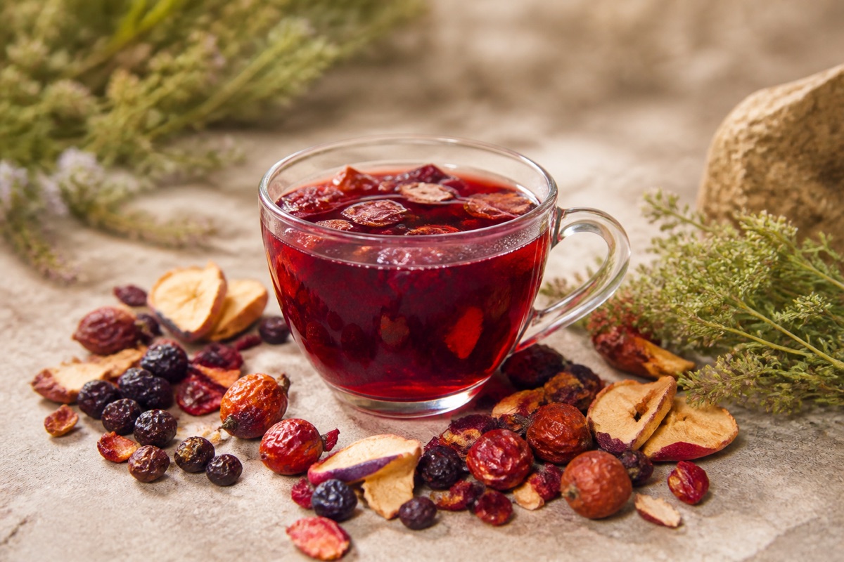 Mountain fruit tea with dried fruit and berries